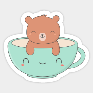 Kawaii Brown Bear Coffee T-Shirt Sticker